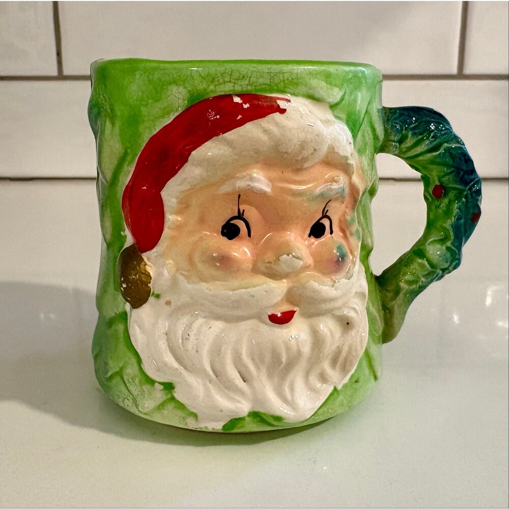 Vintage Ceramic Green Santa Mug made in Japan